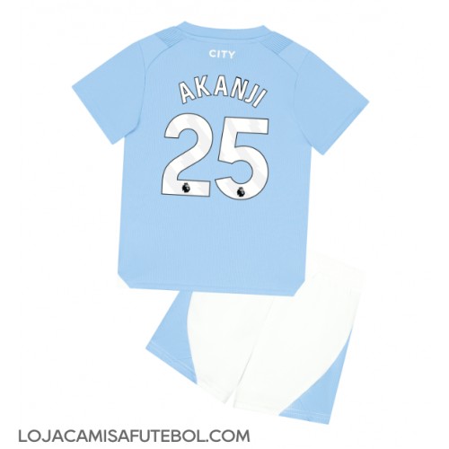 Camisa de Futebol Manchester City Manuel Akanji #25 Equipamento Principal Infantil 2023-24 Manga Curta (+ Calças curtas)